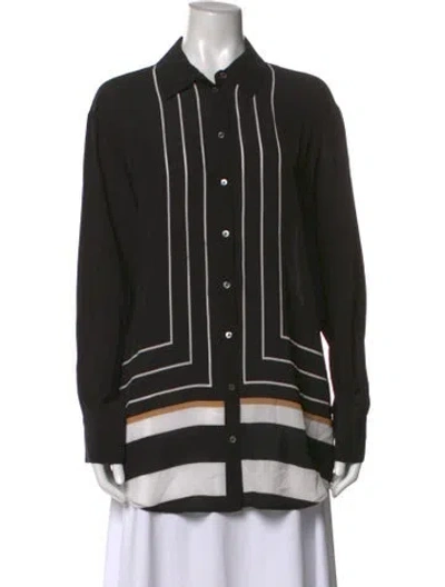 Pre-owned Solid & Striped Satin Striped Button-up Top In Black