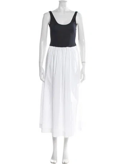 Pre-owned Solid & Striped Scoop Neck Long Dress In White
