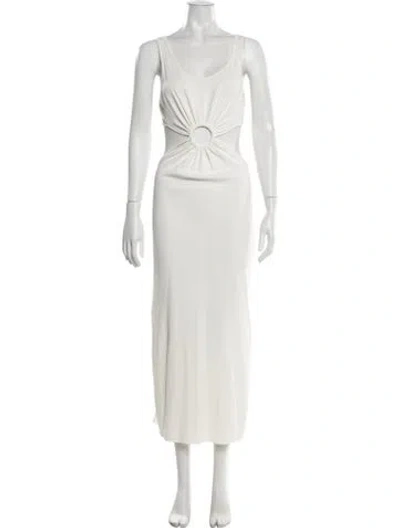 Pre-owned Solid & Striped Scoop Neck Long Dress In White