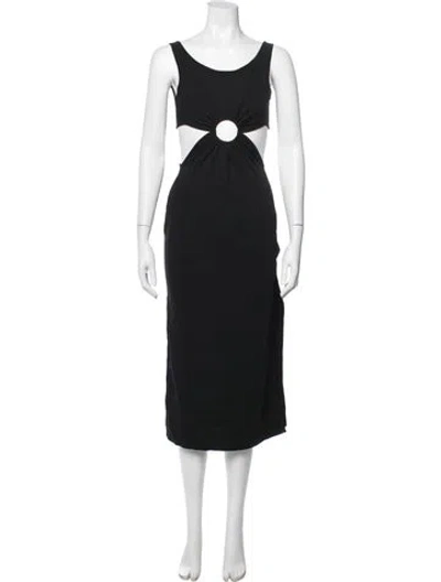 Pre-owned Solid & Striped Scoop Neck Midi Length Dress In Black