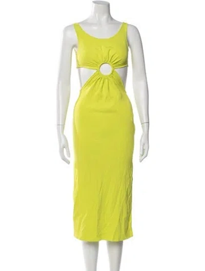Pre-owned Solid & Striped Scoop Neck Midi Length Dress In Green