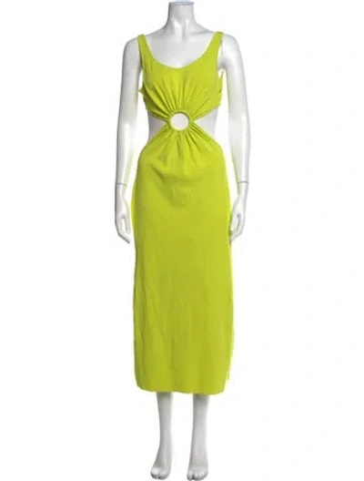 Pre-owned Solid & Striped Scoop Neck Midi Length Dress In Green