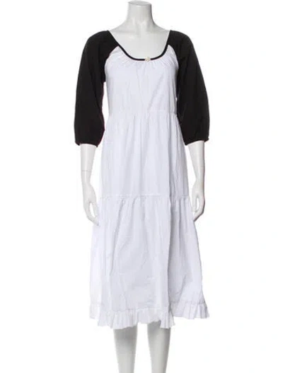 Pre-owned Solid & Striped Scoop Neck Midi Length Dress In White