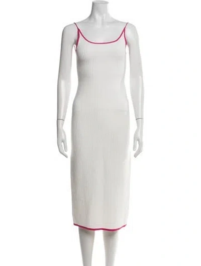 Pre-owned Solid & Striped Scoop Neck Midi Length Dress In White