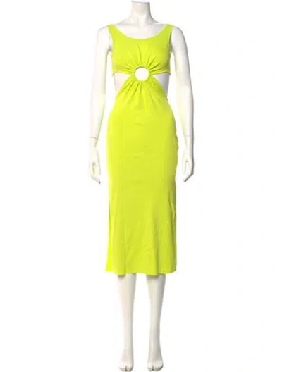 Pre-owned Solid & Striped Scoop Neck Midi Length Dress In Yellow