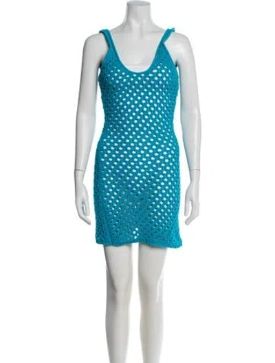 Pre-owned Solid & Striped Scoop Neck Mini Dress In Blue