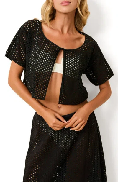 Solid & Striped Shannon Sheer Split Front Crop Cotton Cover-up Top In Black