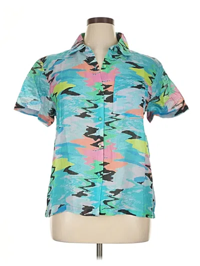 Pre-owned Solid & Striped Short Sleeve Blouse In Blue