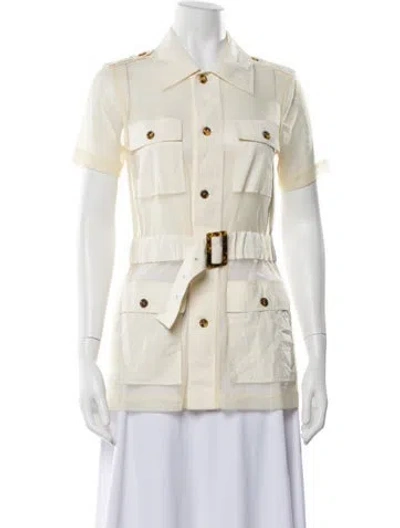 Pre-owned Solid & Striped Short Sleeve Button-up Top In Neutrals