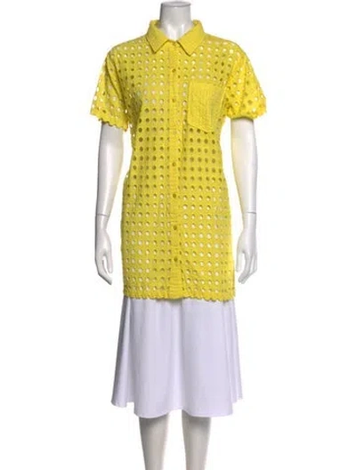 Pre-owned Solid & Striped Short Sleeve Button-up Top In Yellow