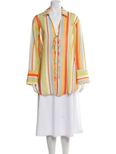 Pre-owned Solid & Striped Silk Striped Blouse In Yellow