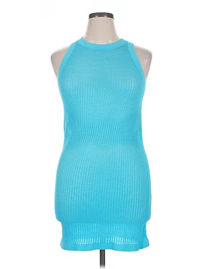 Pre-owned Solid & Striped Sleeveless Top Teal Halter Neckline Tops In Blue