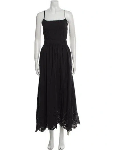 Pre-owned Solid & Striped Square Neckline Long Dress In Black