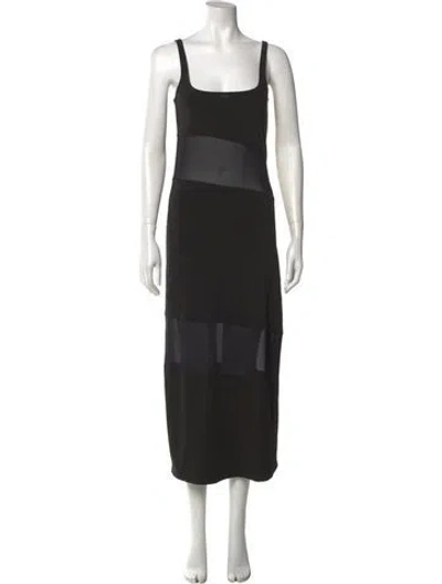 Pre-owned Solid & Striped Square Neckline Long Dress In Black