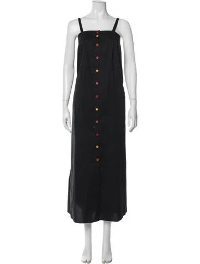 Pre-owned Solid & Striped Square Neckline Long Dress In Black