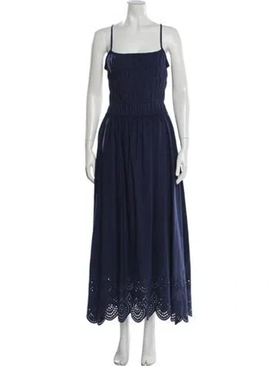 Pre-owned Solid & Striped Square Neckline Long Dress In Blue