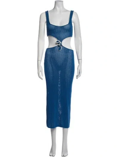 Pre-owned Solid & Striped Square Neckline Long Dress In Blue