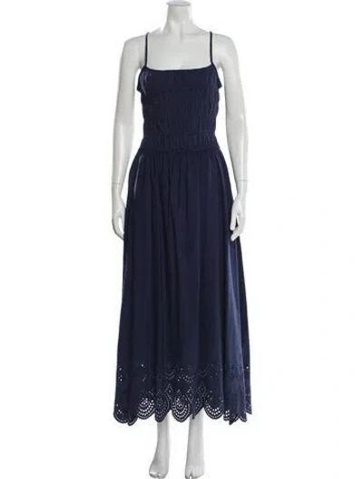Pre-owned Solid & Striped Square Neckline Long Dress In Blue