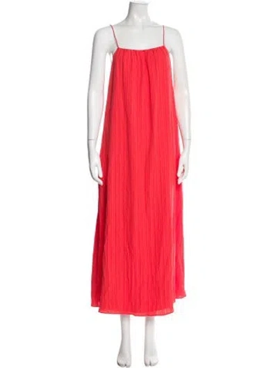 Pre-owned Solid & Striped Square Neckline Long Dress In Orange