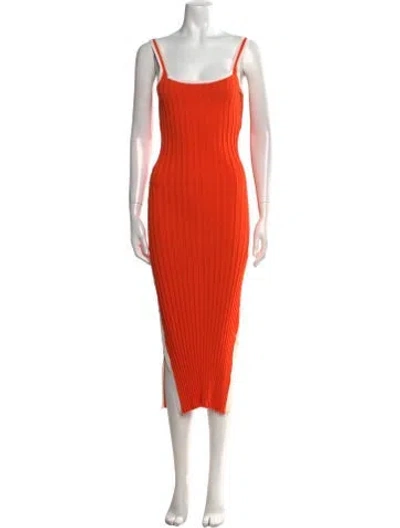 Pre-owned Solid & Striped Square Neckline Long Dress In Orange