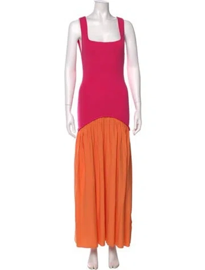 Pre-owned Solid & Striped Square Neckline Long Dress In Orange
