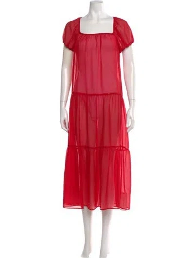 Pre-owned Solid & Striped Square Neckline Long Dress In Red