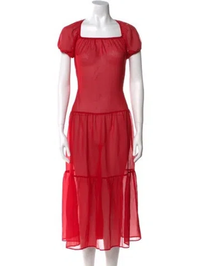 Pre-owned Solid & Striped Square Neckline Long Dress In Red