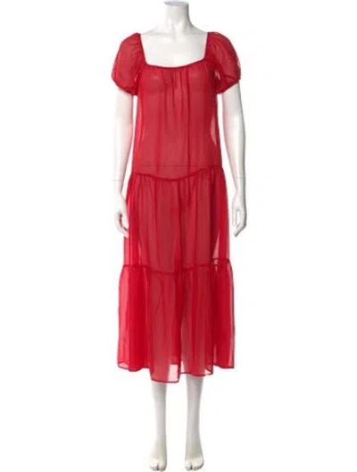 Pre-owned Solid & Striped Square Neckline Long Dress In Red