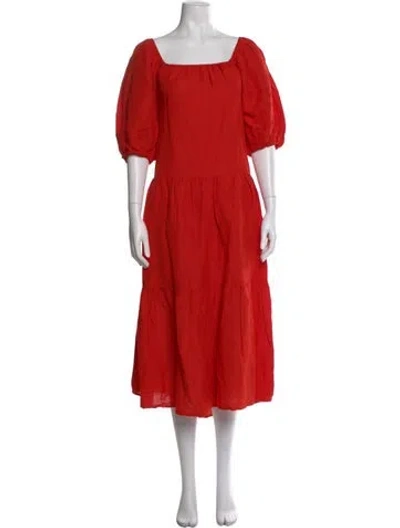 Pre-owned Solid & Striped Square Neckline Long Dress W/ Tags In Orange