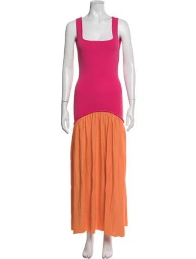 Pre-owned Solid & Striped Square Neckline Long Dress W/ Tags In Orange