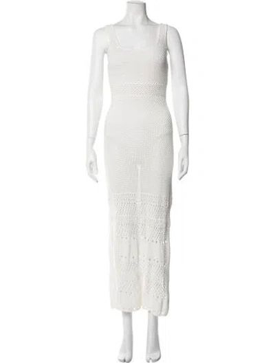 Pre-owned Solid & Striped Square Neckline Long Dress W/ Tags In White