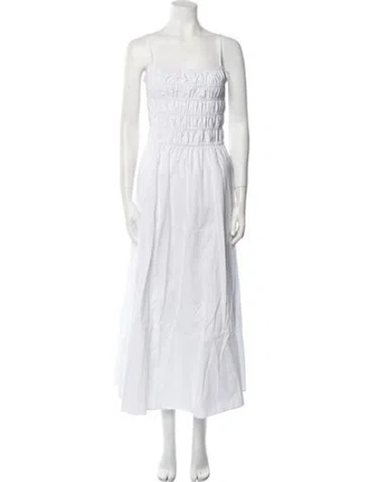 Pre-owned Solid & Striped Square Neckline Long Dress In White