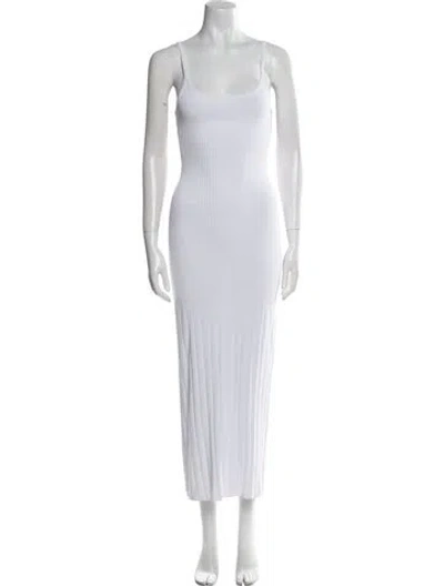 Pre-owned Solid & Striped Square Neckline Long Dress In White