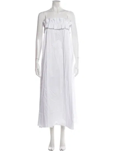 Pre-owned Solid & Striped Square Neckline Long Dress In White