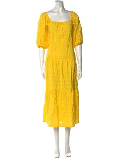 Pre-owned Solid & Striped Square Neckline Long Dress In Yellow