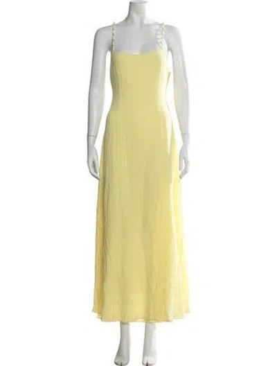 Pre-owned Solid & Striped Square Neckline Long Dress In Yellow