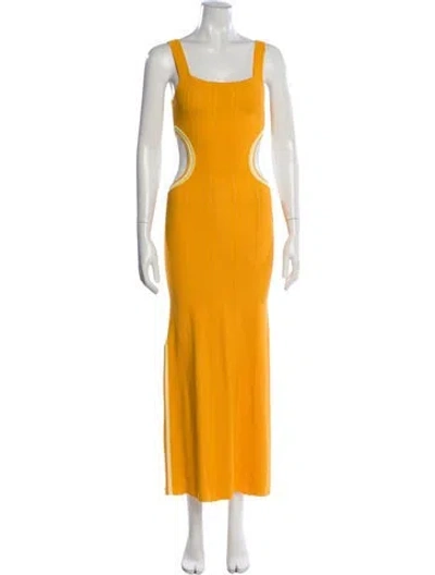 Pre-owned Solid & Striped Square Neckline Long Dress In Yellow