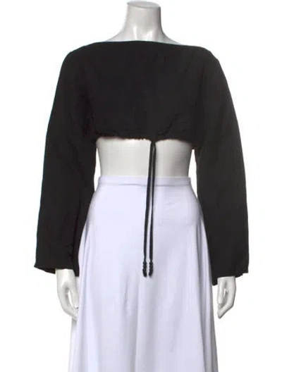 Pre-owned Solid & Striped Square Neckline Long Sleeve Crop Top In Black
