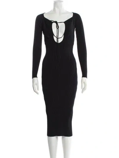 Pre-owned Solid & Striped Square Neckline Midi Length Dress In Black