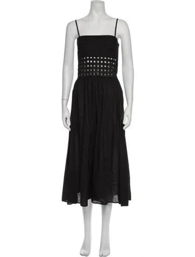 Pre-owned Solid & Striped Square Neckline Midi Length Dress In Black
