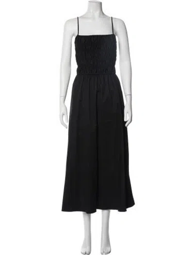 Pre-owned Solid & Striped Square Neckline Midi Length Dress In Black