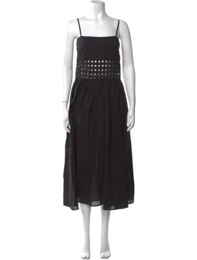 Pre-owned Solid & Striped Square Neckline Midi Length Dress In Black