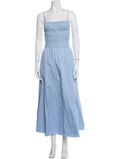 Pre-owned Solid & Striped Square Neckline Midi Length Dress In Blue