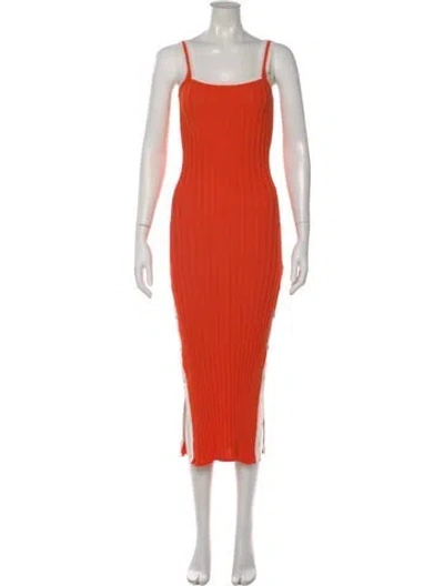 Pre-owned Solid & Striped Square Neckline Midi Length Dress In Orange