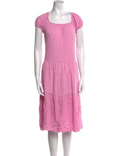 Pre-owned Solid & Striped Square Neckline Midi Length Dress In Pink
