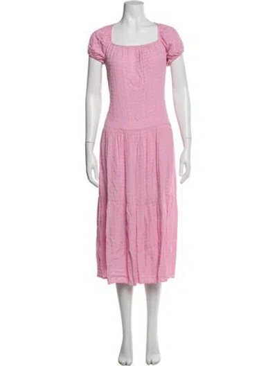 Pre-owned Solid & Striped Square Neckline Midi Length Dress In Pink
