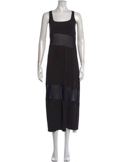 Pre-owned Solid & Striped Square Neckline Midi Length Dress W/ Tags In Black