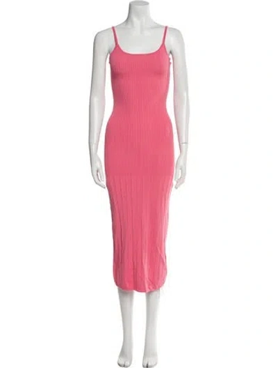 Pre-owned Solid & Striped Square Neckline Midi Length Dress W/ Tags In Pink
