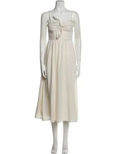 Pre-owned Solid & Striped Square Neckline Midi Length Dress In White