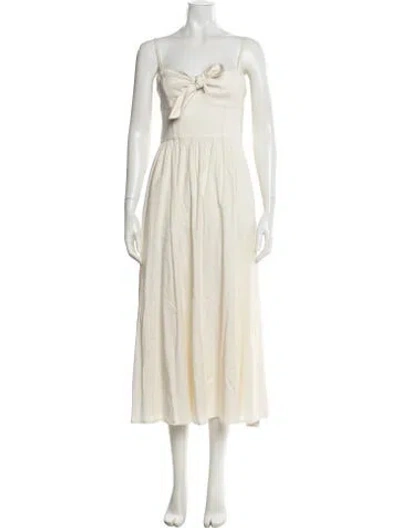Pre-owned Solid & Striped Square Neckline Midi Length Dress In White